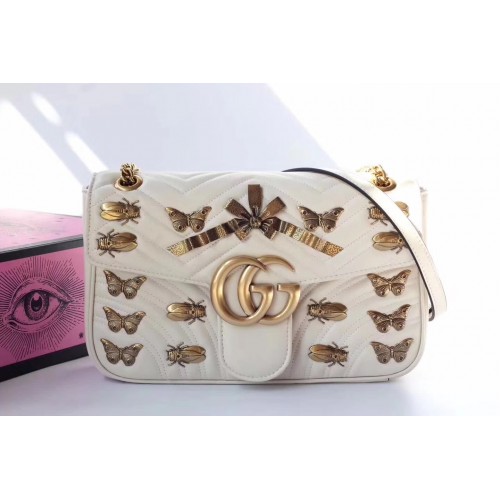 Gucci GG Marmont animal studs shoulder bag white